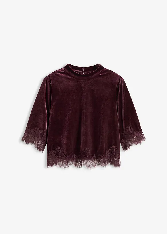 Samtshirt mit Spitze, bonprix