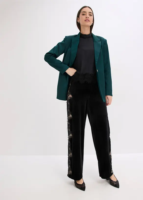 Marlenehose aus softem Samt mit Spitzeneinsatz, bonprix