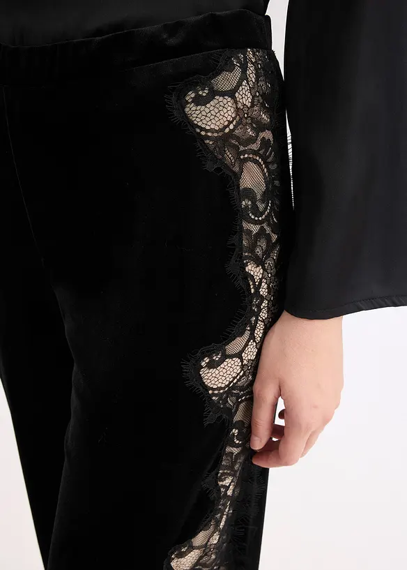 Marlenehose aus softem Samt mit Spitzeneinsatz, bonprix