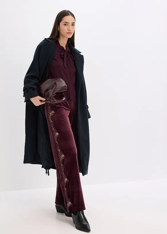 Marlenehose aus softem Samt mit Spitzeneinsatz, bonprix
