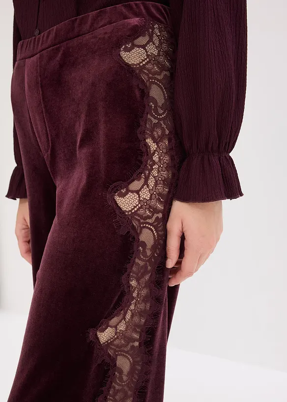 Marlenehose aus softem Samt mit Spitzeneinsatz, bonprix