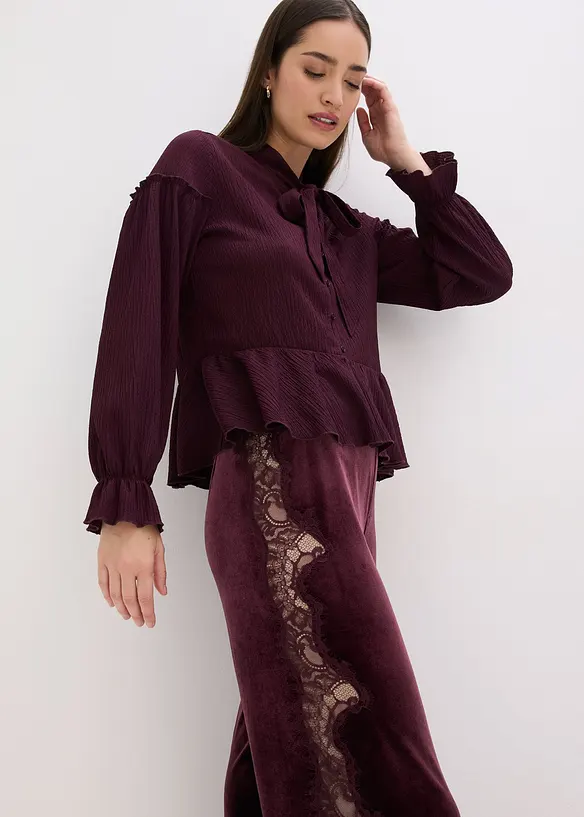 Marlenehose aus softem Samt mit Spitzeneinsatz, bonprix