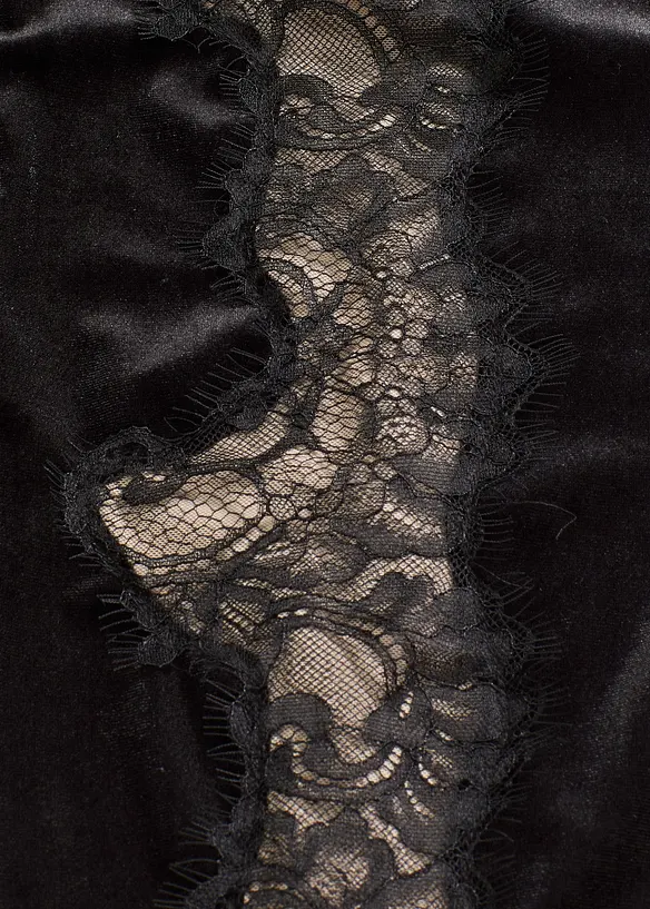 Marlenehose aus softem Samt mit Spitzeneinsatz, bonprix