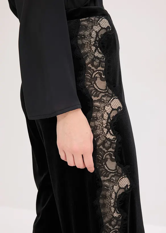 Marlenehose aus softem Samt mit Spitzeneinsatz, bonprix