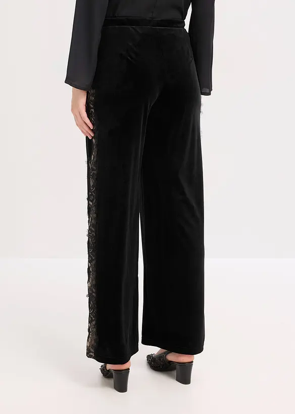 Marlenehose aus softem Samt mit Spitzeneinsatz, bonprix
