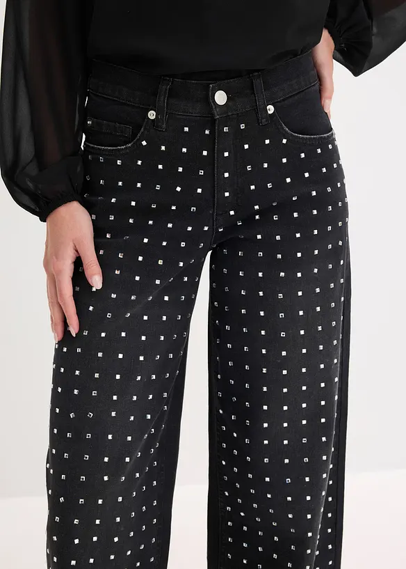 Loose Straight-Jeans Mid Waist mit Strassapplikation, bonprix