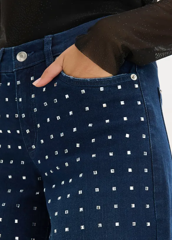 Jean droit loose avec application de strass, taille mi-haute, bonprix