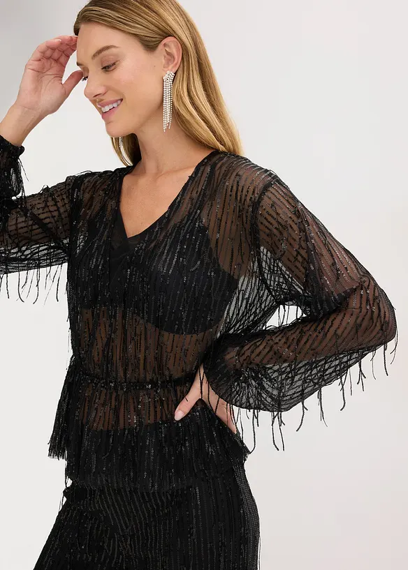 Pailletten-Bluse mit Fransen, bonprix