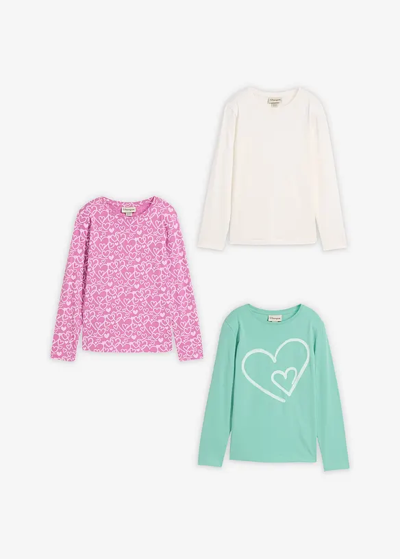 Lot de 3 T-shirts manches longues 100% coton, bonprix