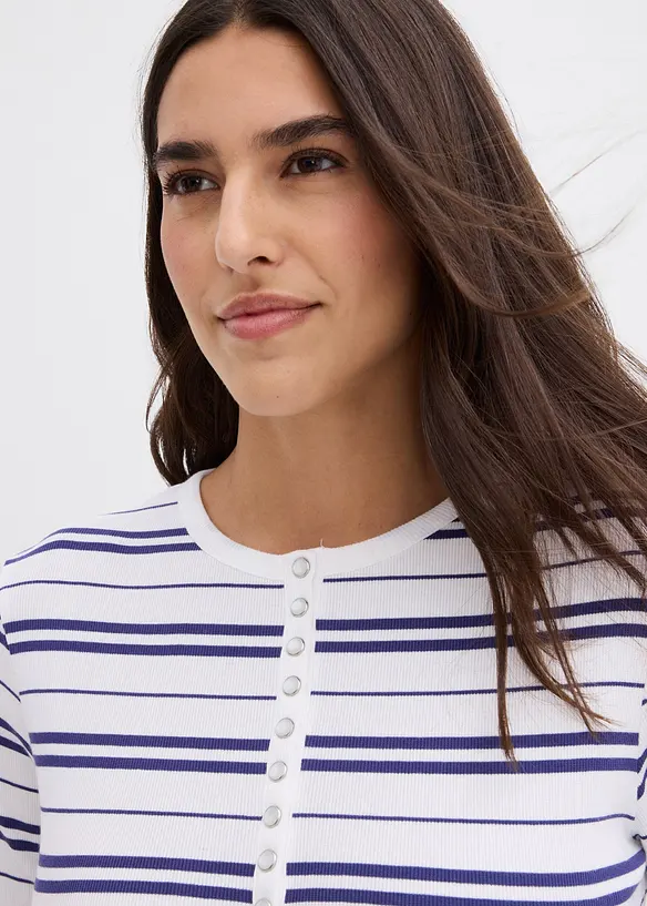 Geripptes Langarmshirt aus Bio-Baumwollmix, bonprix