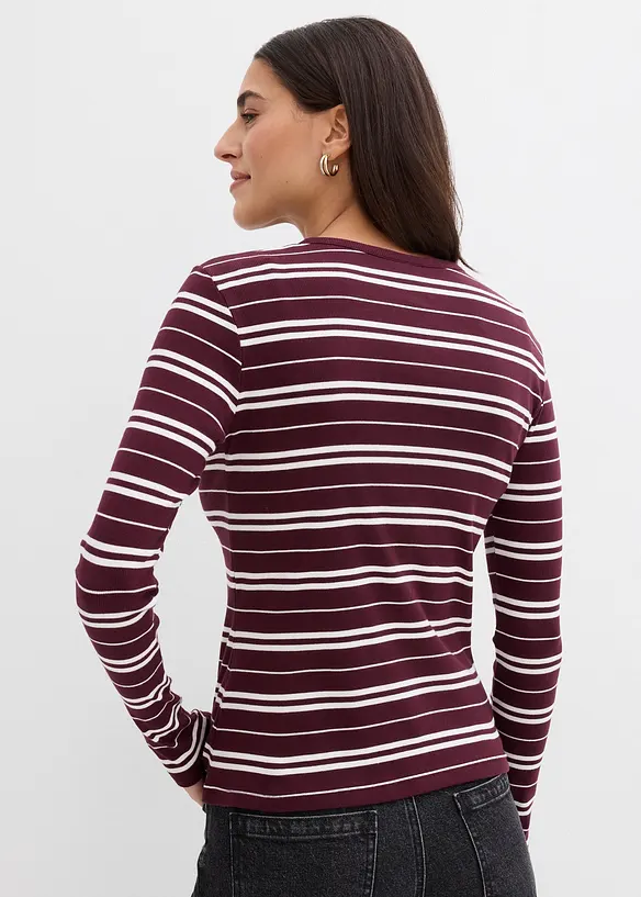 T-shirt manches longues en coton côtelé extensible, bonprix