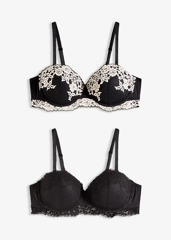 Lot de 2 soutiens-gorge balconnet avec dentelle bicolore, bonprix