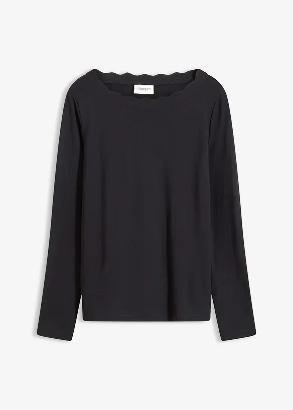 T-shirt en jersey milano à encolure festonnée, bonprix