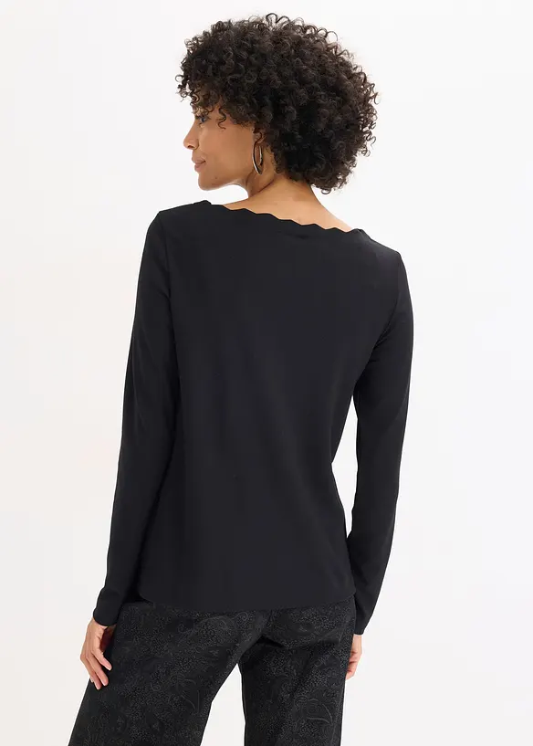 T-shirt en jersey milano à encolure festonnée, bonprix