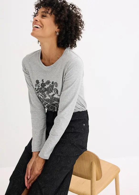Langarmshirt aus Bio-Baumwolle mit dekorativem Print, bonprix