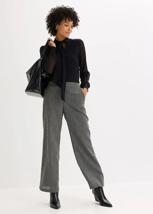 T-shirt manches longues avec dentelle et col lavallière, bonprix