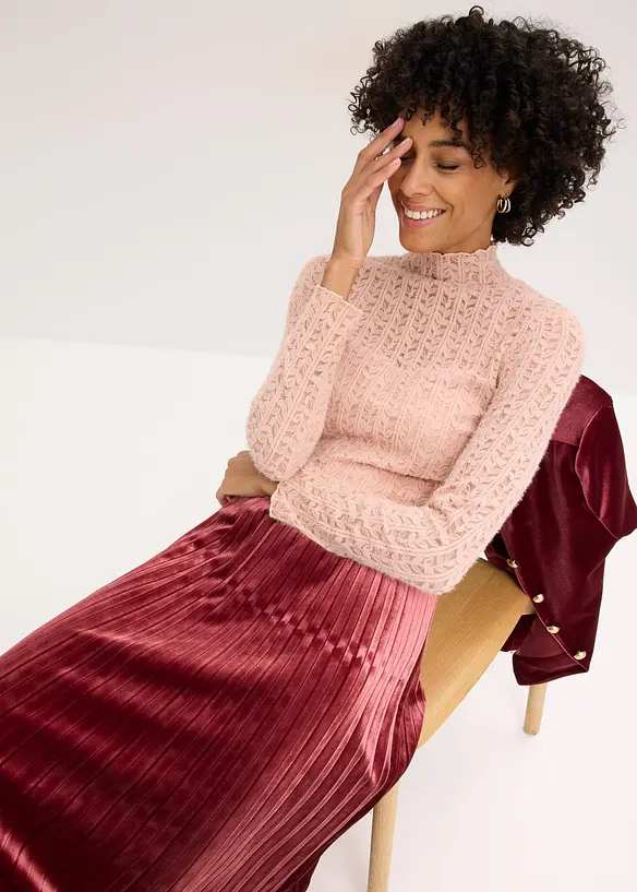 T-shirt col roulé en dentelle, bonprix