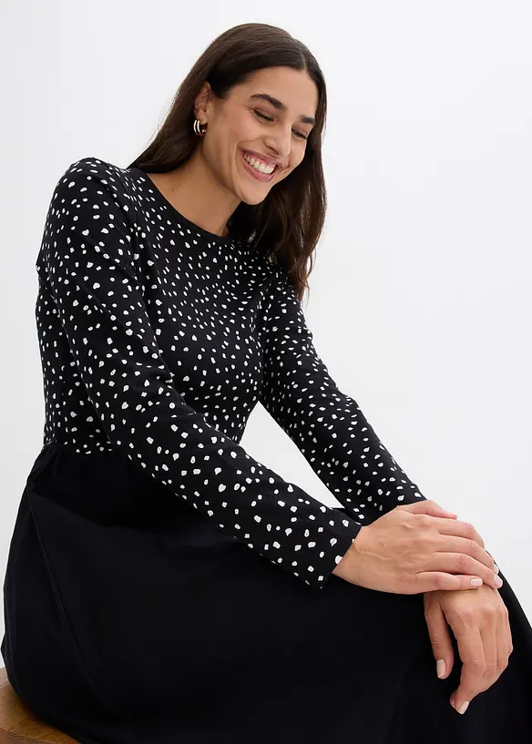 Kleid im Materialmix aus reiner Baumwolle, bonprix