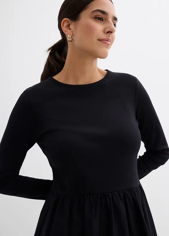 Kleid im Materialmix aus reiner Baumwolle, bonprix