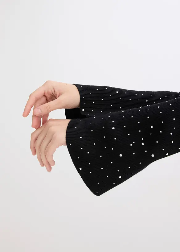 Pull en fine maille à manches trompette décorées de strass, bonprix