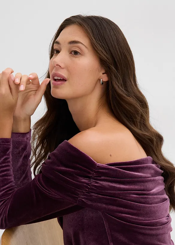 Carmenshirt aus softem Samt, bonprix