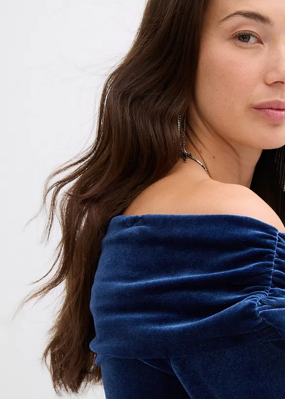 T-shirt à col Bardot en velours doux, bonprix