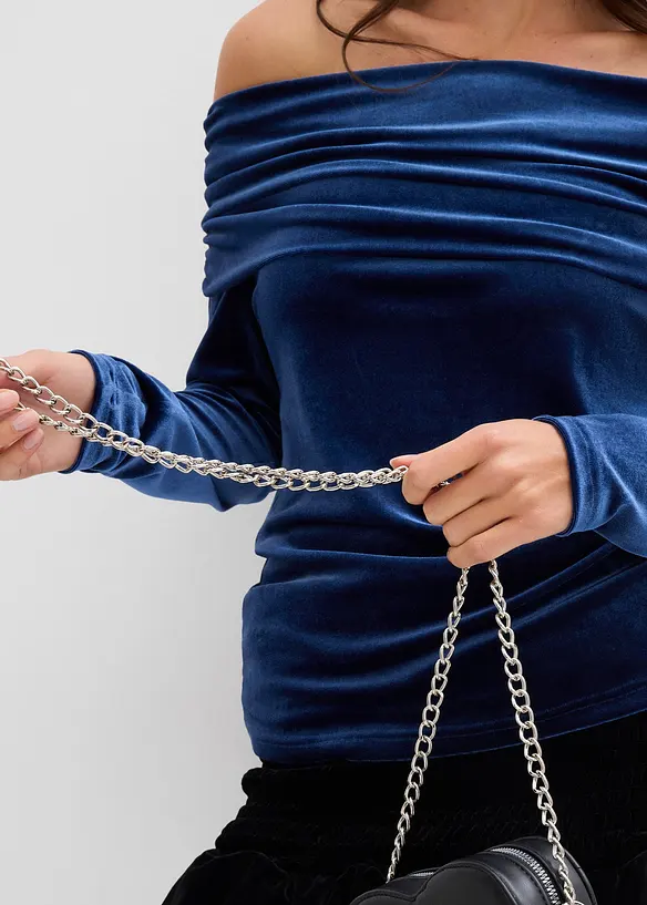 T-shirt à col Bardot en velours doux, bonprix