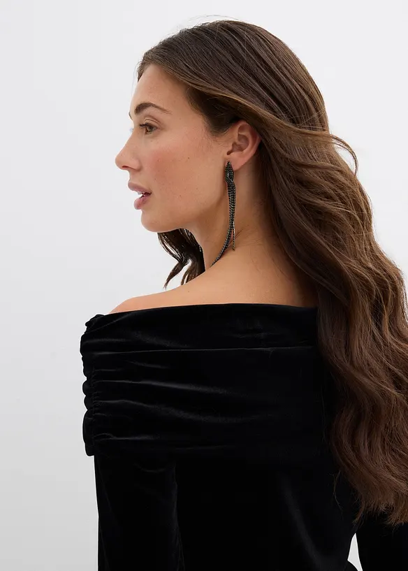 Carmenshirt aus softem Samt, bonprix