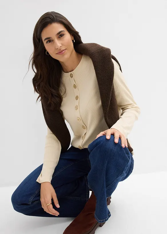 Ripp-Langarmshirt aus reiner Baumwolle, bonprix