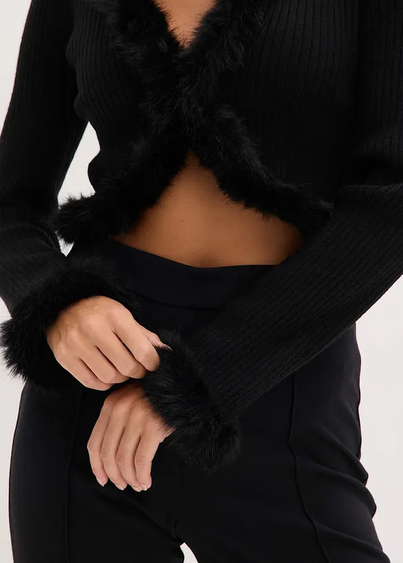 Gilet en maille avec bordures peluche, bonprix