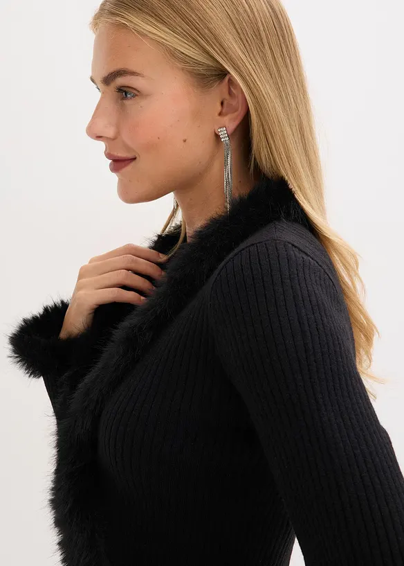 Gilet en maille avec bordures peluche, bonprix