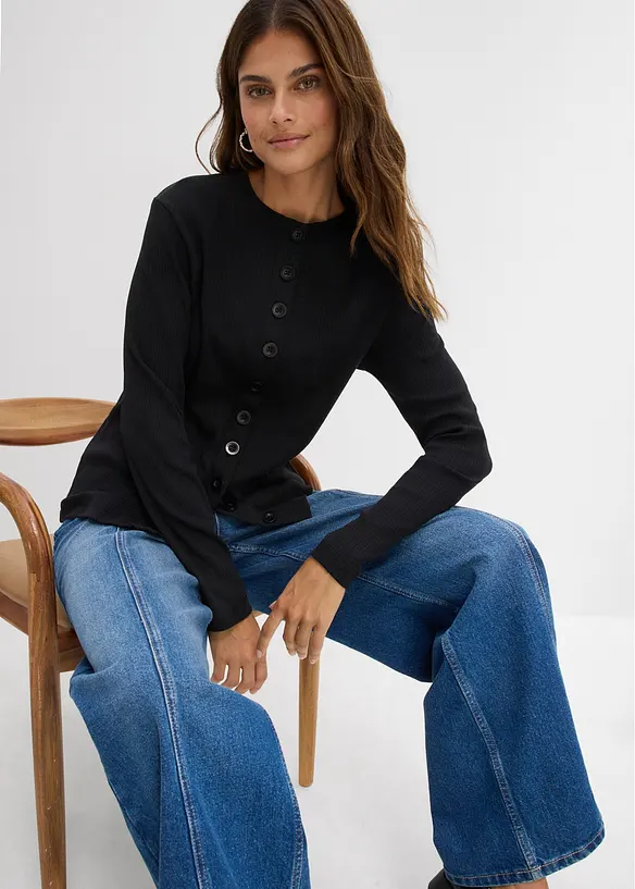 Ripp-Langarmshirt aus reiner Baumwolle, bonprix