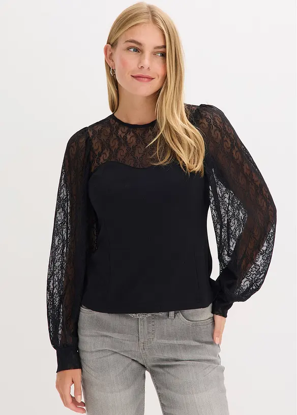 Langarmshirt mit Spitze, bonprix