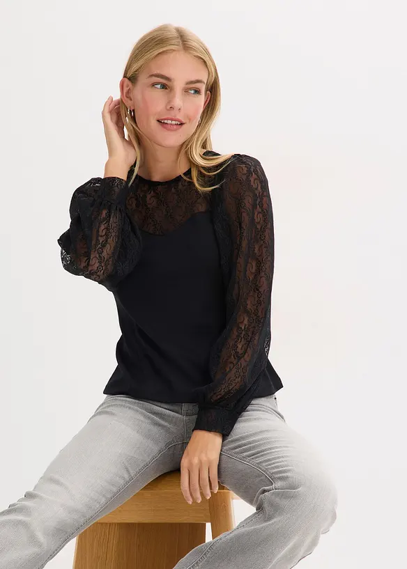 Langarmshirt mit Spitze, bonprix
