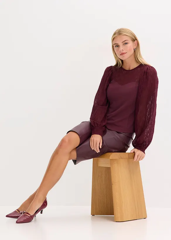 T-shirt manches longues à dentelle, bonprix