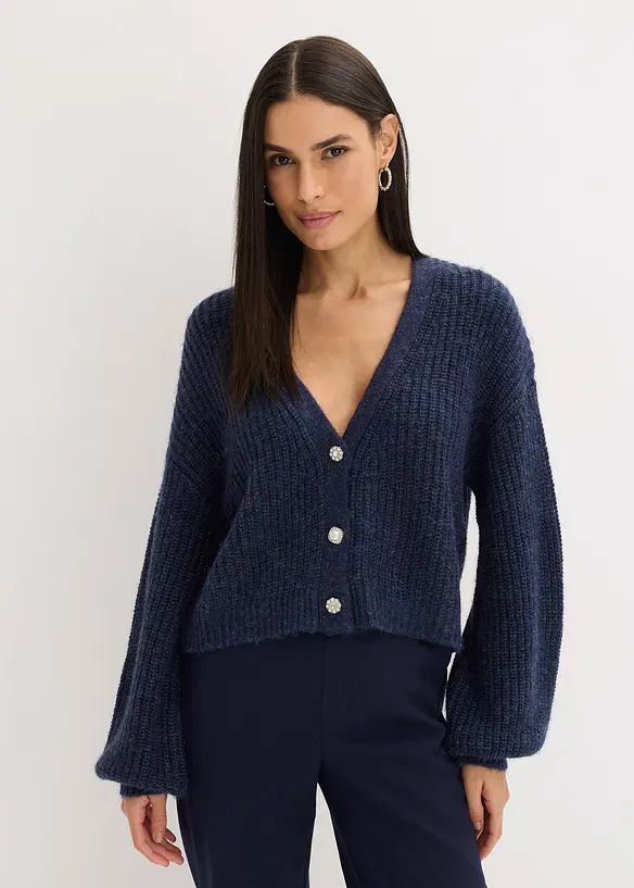 Kurze Strickjacke mit Glitzergarn und Wollanteil, bonprix