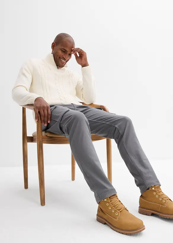 Pantalon cargo regular en coton extensible et robuste, droit, bonprix