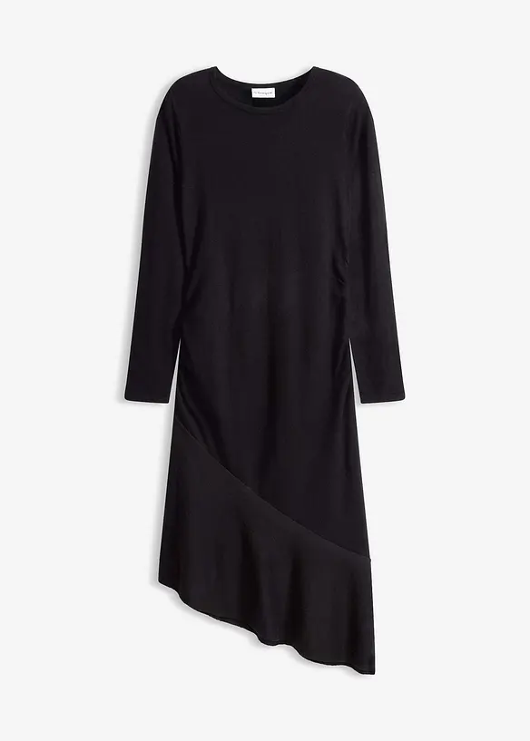Robe en maille asym&eacute;trique en coton et cachemire, bonprix