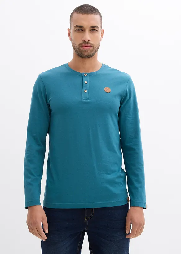 Lot de 2 T-shirts manches longues col tunisien 100% coton, bonprix