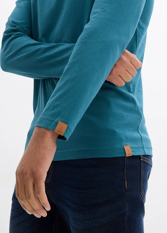 Lot de 2 T-shirts manches longues col tunisien 100% coton, bonprix