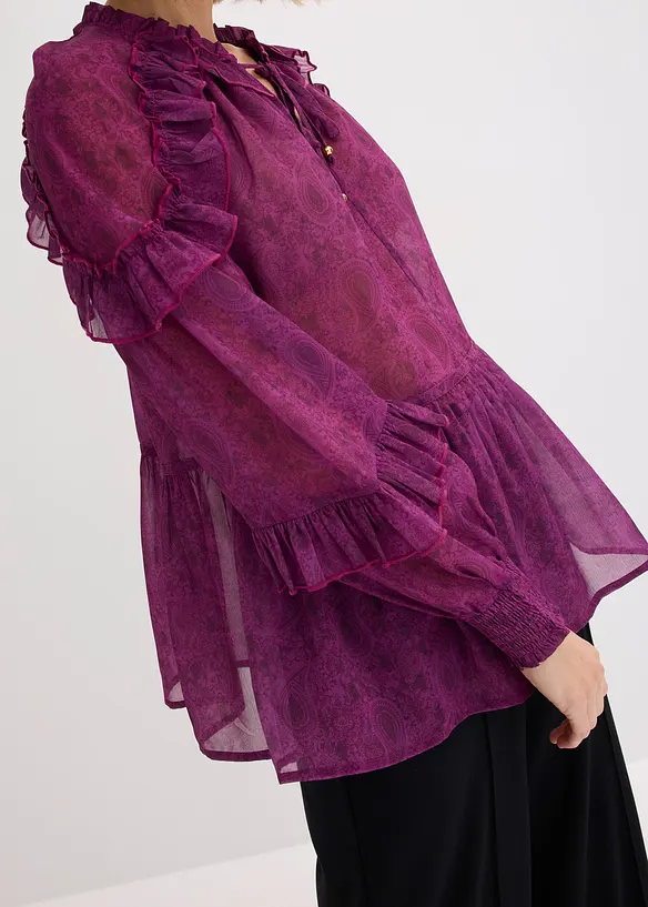 Blouse en crêpe à volants, bonprix