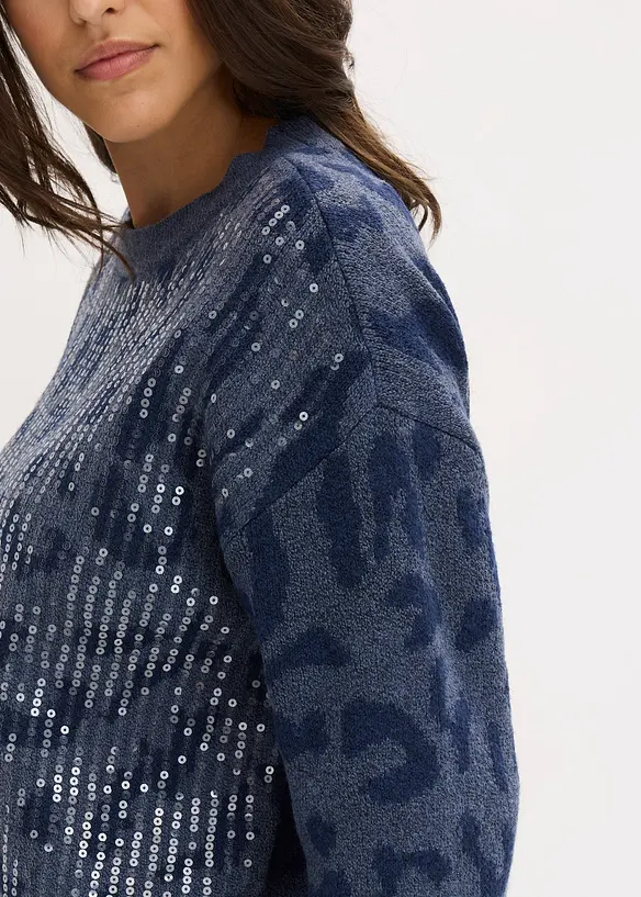 Jacquard Oversize Pullover mit Pailletten, bonprix