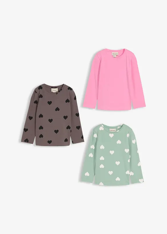 Langarmshirt aus elastischem Bio-Baumwoll-Mix (3er Pack), bonprix