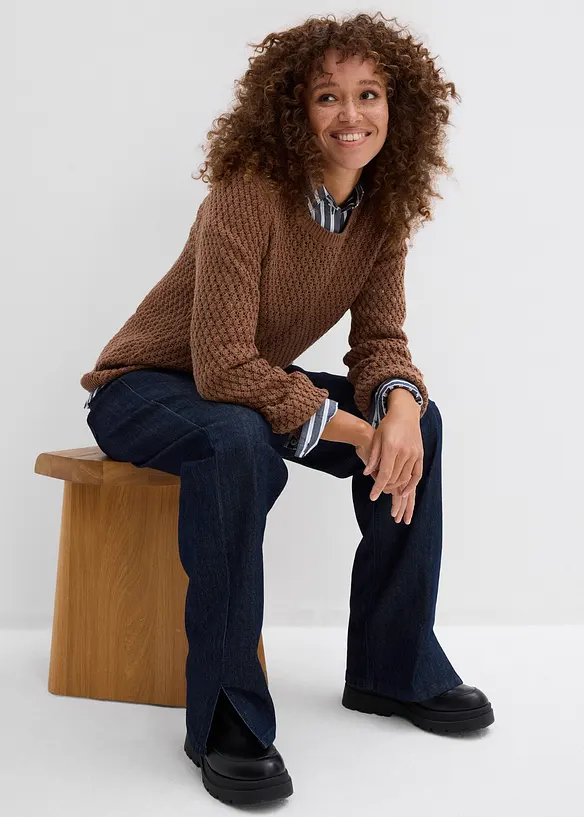 Pull en maille textur&eacute;e de coton m&eacute;lang&eacute;, bonprix