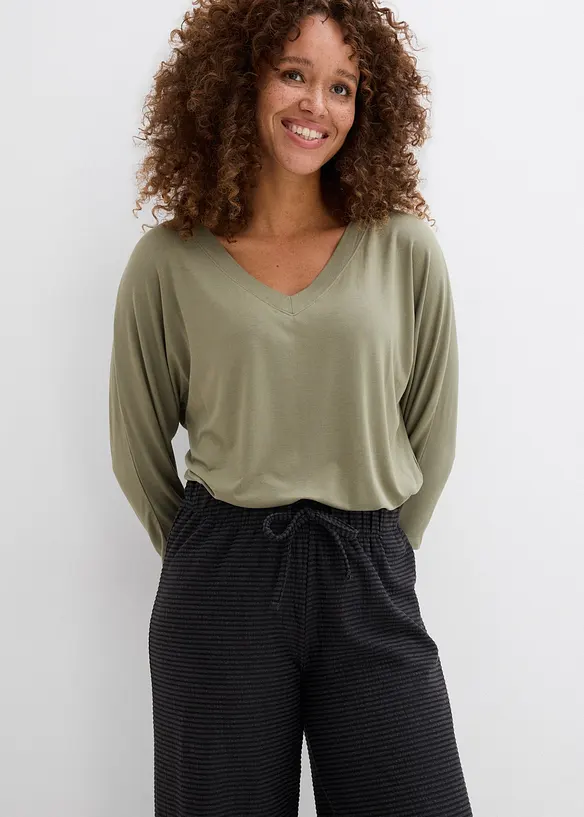 Pantalon en jersey ray&eacute; avec cordon de serrage, coton majoritaire, bonprix