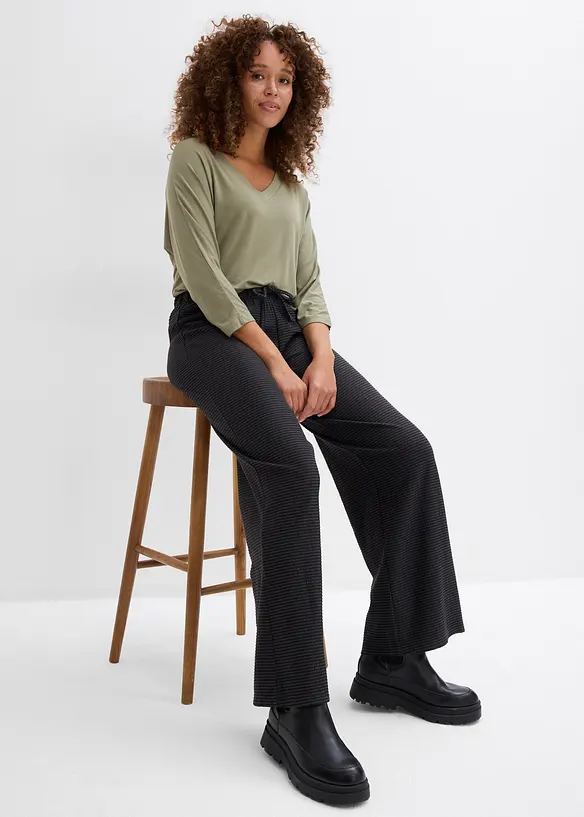 Pantalon en jersey ray&eacute; avec cordon de serrage, coton majoritaire, bonprix