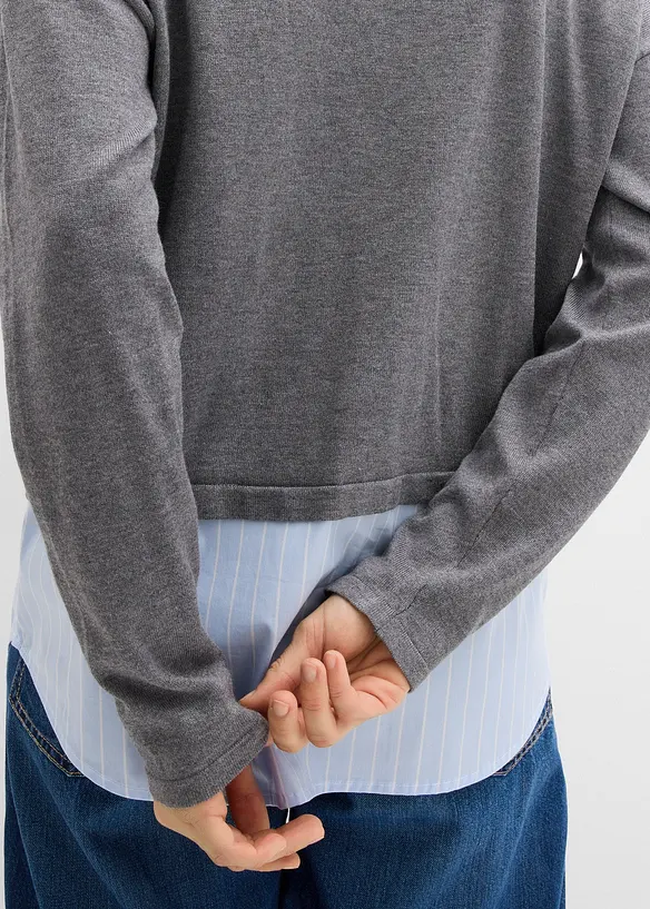 Pull en fine maille empiècement chemisier, bonprix