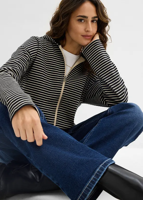 Gestreifte Sweatjacke aus Baumwoll-Mix, bonprix