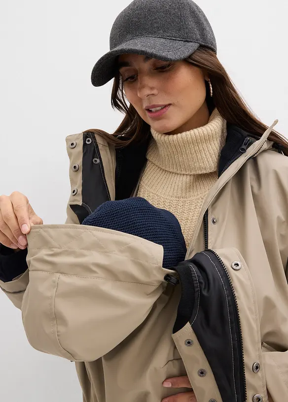 6-in-1 wasserabweisende Umstandsjacke mit Trageeinsatz und herausnehmbarer Fleecejacke, bonprix