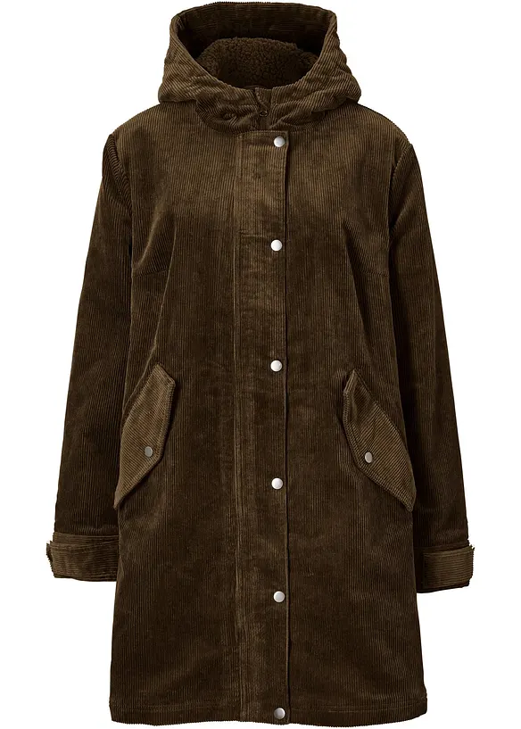 Warmer Cord-Parka mit Teddy-Futter in der Kapuze, in A-Linie, bonprix